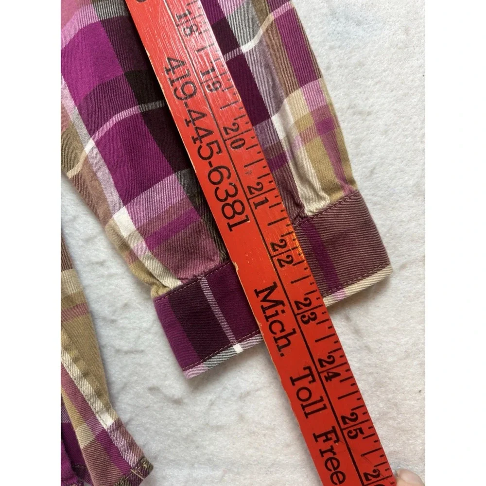 Jones New York Sport Button Front Women's M Magenta Plaid Flannel Shirt L/SL